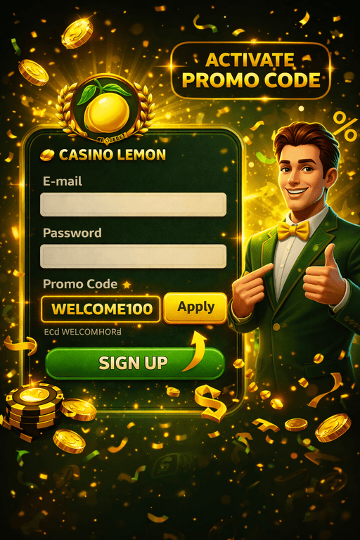 Bónuszkód aktiválása regisztráció közben a Lemon Casino oldalon, a kódmező használatával és a promóciós ajánlat csatlakoztatásával az új fiókhoz