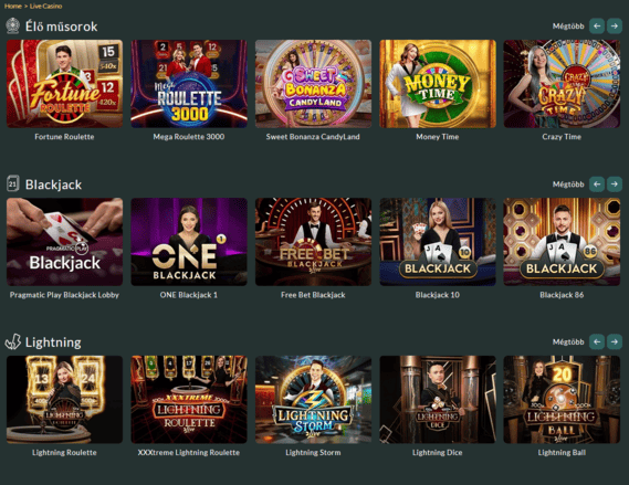 A Lemon Casino élő kaszinó főoldala osztóval futó játékokkal, rulettasztalokkal, blackjackkel, baccarával és gyors belépéssel a valós idejű játékszekcióba